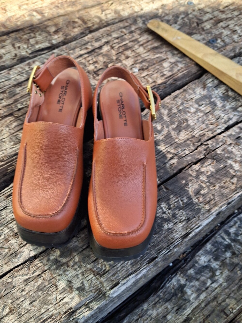 Charlotte Stone Rust Leather Platform Clog Mules Size 8 - Picture 14 of 16